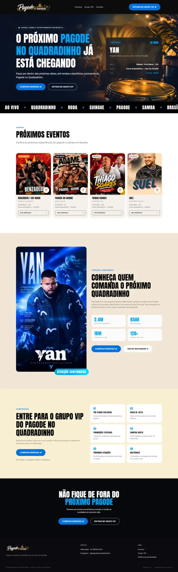 Pagode no Quadradinho, site de eventos e shows feito pela mirasites